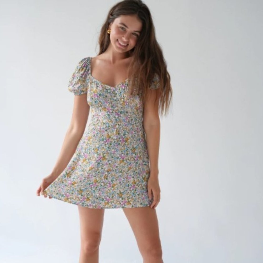 FLORAL BUTTON FRONT  MINIDRESS